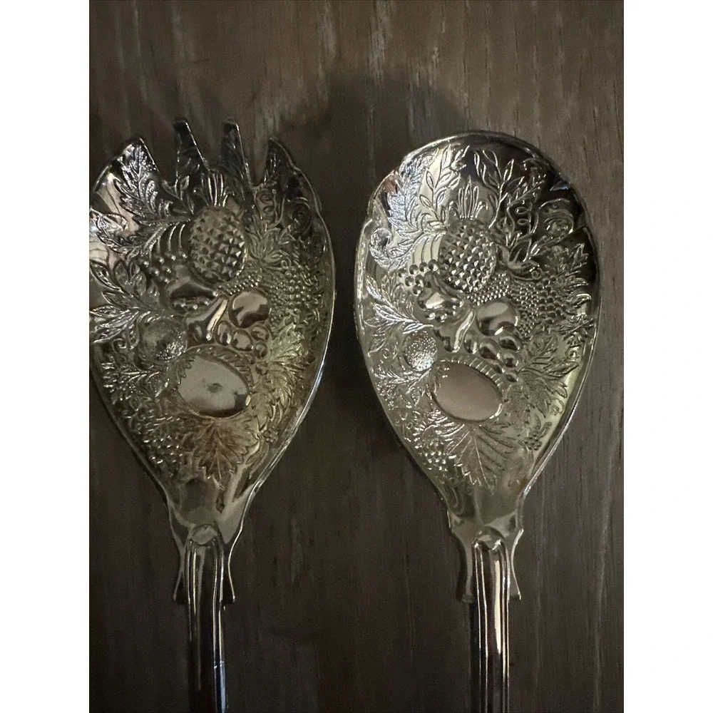 Falstaff on Zinc England Silver Plate Salad Servers‎ Pineapple Fruit Embossed